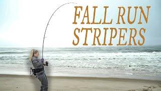 Striped Bass Surf Fishing Long Island Fall Run - Saltwater - * BIG WAVE TAKES HER DOWN * 1 Eye Fish