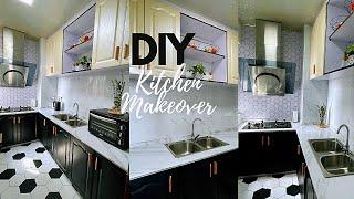 DIY Kitchen Makeover! BUDGET and RENTAL Friendly| DIY Countertop, Cabinet, Wall Tiles, Flooring