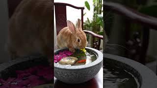  Thirsty Bunny! Adorable Rabbit Sipping Water!