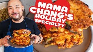 David Chang recreates his mom's holiday specialty (bindaetteok 빈대떡)