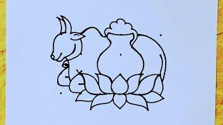 Easy Sankranti drawing from 4×6 dots // Mattu pongal kolam // Pongal drawing // Sankranti Rangoli