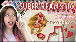 How to draw a SUPER REALISTIC strawberry and cream filled croissant!!!  Alcohol marker tutorial 