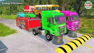 Double Flatbed Trailer Truck vs speed bumps|Busses vs speed bumps|Beamng Drive|959