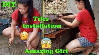 FEMALE TILE SETTER | Tile Installation | DIY | cute mom | ceramic tiles