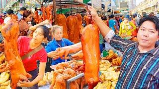 Popular Roast Pig, Duck, Chicken, Fruit, Cake, & More at Orussey Market - Cambodian Street Food