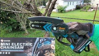 Saker Mini Chainsaw 20 Volt 4 inch Saw Review By KVUSMC-KU4SMC