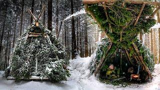 Building Bushcraft Tipi in Heavy Snowfall to Survive a freezing Night | Winter Bushcraft