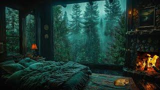 Hidden Room In Rainy Forest Ambience with Fireplace and Rain Outside - Gentle Rain Sound To Sleep