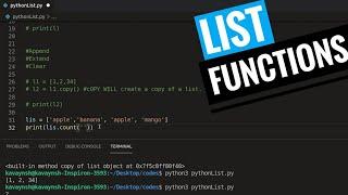 Python list - all functions | clear | extend | append | remove | pop | insert | index |