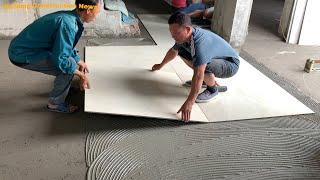 How To Building Professional Modern Living Room Floor Using Large Size Ceramic Tile 100 x100cm