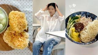 SUB)🟫Stir-fried king mushrooms, buckwheat noodles, tomato soup  Korea vlog
