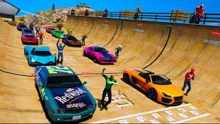 Carros Legais com Homem Aranha e Heróis! Сhallenge Spiderman Cool Cars on Ramp - GTA 5 MODS