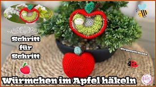 Würmchen im Apfel häkeln | Schritt für Schritt | halber Apfel | Sorgenwürmchen häkeln | Würmchen