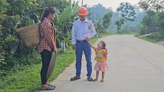 The mother picked up her child from school and met the engineer at work, and he drove them home.