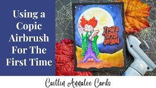 My First Time Airbrushing with Copic Markers | Copic Airbrush System, Halloween Scene Card