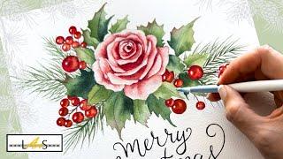  STUNNING Holiday Painting! Step-by-Step Guide for Watercolor Christmas Rose Bouquet Decor/Card!