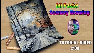 Oil Pastel Tutorial 08: Beautiful Winter Scenery Drawing #tutorialviral #youtubetutorial #art #share