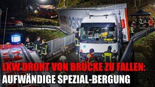 LKW fährt sich auf Brücke fest und droht auf Bahnstrecke abzustürzen | 07.01.2025