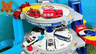 Emergency Vehicles Police Cars & Fire Trucks Look for Multi Story Parkings 【Kuma's Bear Kids】