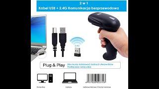 BEZPRZEWODOWY CZYTNIK KODÓW KRESKOWYCH 1D ZE STOJAKIEM 2-W-1 (2,4 GHZ + PRZEWODOWY USB 2.0)