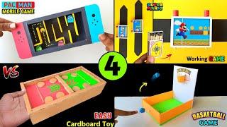 4 Amazing Playing games made by cardboard | Best indoor games DIY