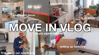 MOVE IN VLOG!! | empty apartment tour, unpacking, apartment decor, organizing, 1st apartment at 18!!