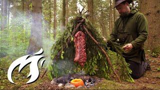 Giant meat rag smoked and grilled in the forest! Fire Kitchen ASMR 