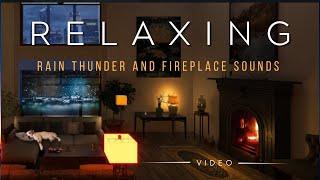 Relaxing Rain, Thunder and Fireplace Sounds for Sleeping and Reading, Autumn Evening Ambience