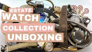 Swiss Made Estate Watch Collection Unboxing Thrift Store Junk Mystery Watch Bag Box