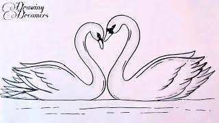 How to Draw Two Swans Making a Heart - Two Lover Swans