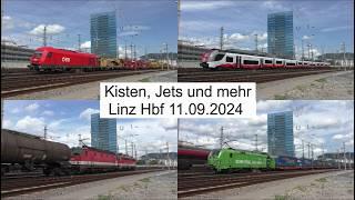 Kisten (Güterzüge), (Rail)Jets und mehr in Linz Hbf am 11.09.2024  - FHD