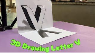 3D Trick Art on Paper || 3D Drawing Letter V and its Hole