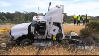 CH9: Trucks obliterated in fatal crash on Hume Highway