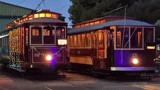 Trams all lined up at twilight, the Tramway Museum, St Kilda, South Australia, Australia - magical!