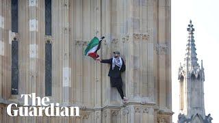 Protester with Palestinian flag scales Elizabeth Tower in central London