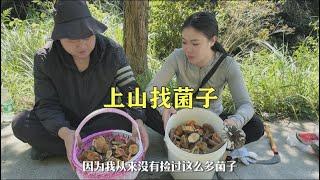 今天上山找菌子 ，满山都是菌子，捡了两大桶回去，吃起来太好吃啦