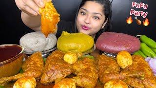 DIFFERENT TYPES OF FUFU WITH SPICY CHICKEN CURRY AND EGG CURRY | SPICY EXTRA GRAVY | EATING MUKBANG