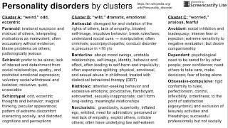 Personality disorders by clusters