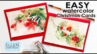 EASY Watercolor Christmas Cards- Loose abstract Christmas Floral