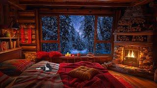 Deep Sleep with Blizzard and Fireplace Sounds | Cozy Winter Ambience, Snow Storm and Wind Sound