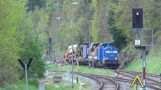 204 033-9 und 204 237-2 rangieren am 23.4.2024 einen Bauzug aus dem Bahnhof Annaberg-Buchholz Süd