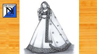 How to draw a Traditional Girl with lehenga || Pencil sketch for beginner || Traditional Girl sketch