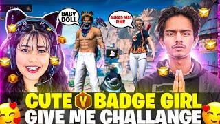 V BADGE GIRL CHALLENGE ME 1 VS 1  V BADGE GIRL CALL ME NOOB #freefire #vbadge