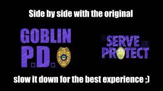 side by side of Goblin P.D. and the original it parodies