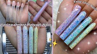 EXTRA LONG SPRING POLYGEL NAILS VERTICAL OMBRE & GLITTER NAIL DESIGN | Nail Tutorial