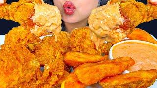 FRIED CHICKEN DIPPED IN RAISING CANES SAUCE | ASMR | MUKBANG | EATING SOUNDS