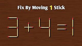 Only a genius mind can solve it | Matchstick puzzle 3+4=1 with answer