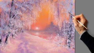  Acrylic Landscape Painting - Winter Magic / Easy Art / Drawing Sunset /  Satisfying Relaxing