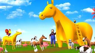 Magical Golden Horse House Farm Diorama - Horse, Rooster, Pigs, Cow | Funny Barn Animals 3D Cartoons