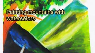 Painting mountains with watercolors step by step//landscape painting //natural scenery painting.